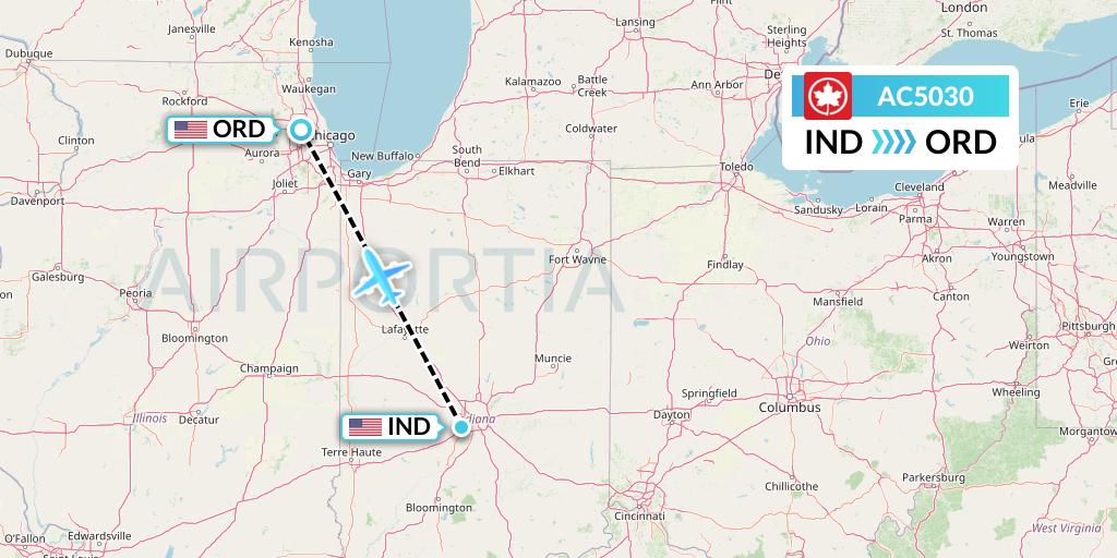 AC5030 Air Canada Flight Map: Indianapolis to Chicago