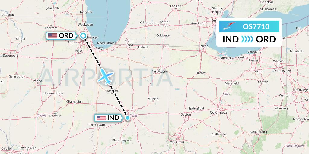 OS7710 Austrian Airlines Flight Map: Indianapolis to Chicago