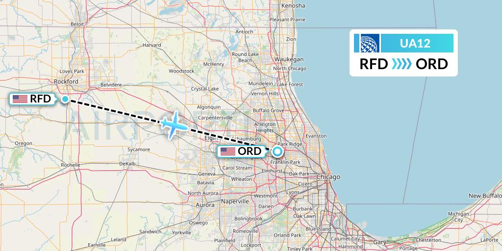 UA12 United Airlines Flight Map: Chicago to Chicago