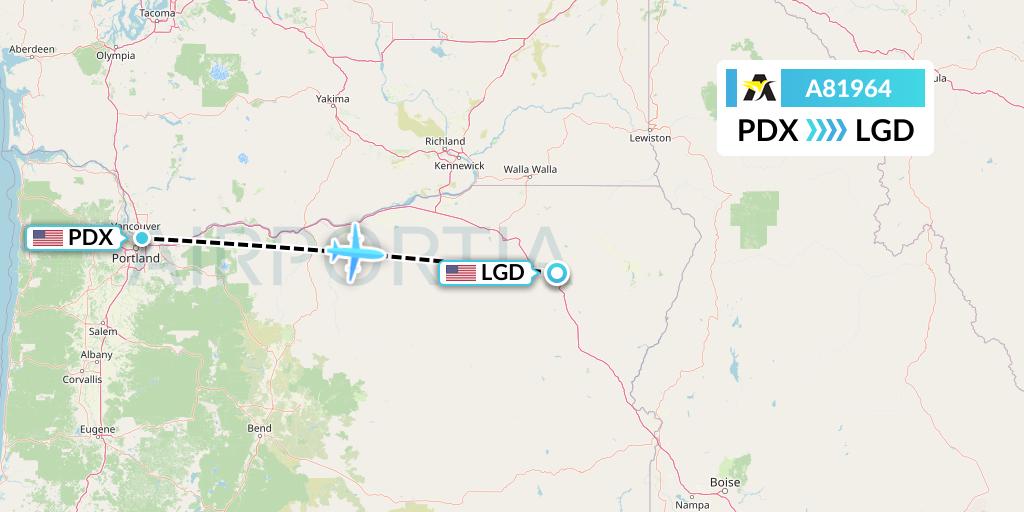 A81964 Aerolink Uganda Flight Map: Portland to La Grande