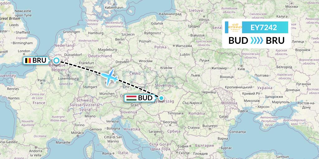 EY7242 Etihad Airways Flight Map: Budapest to Brussels