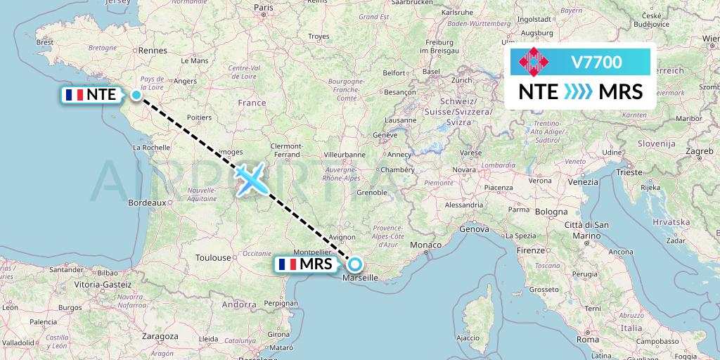 V7700 Volotea Flight Map: Nantes to Marseille