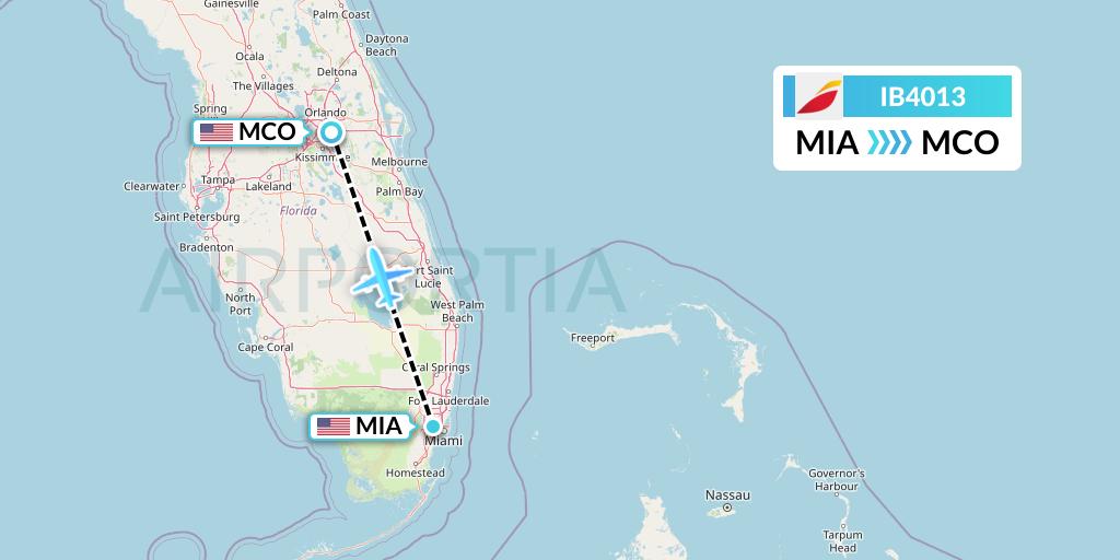 IB4013 Iberia Flight Map: Miami to Orlando