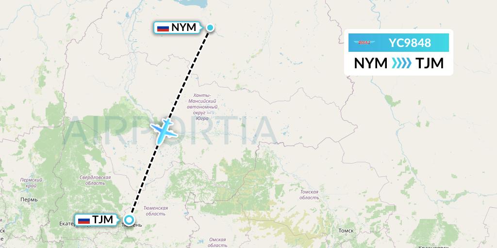 YC9848 Yamal Airlines Flight Map: Nadym to Tyumen