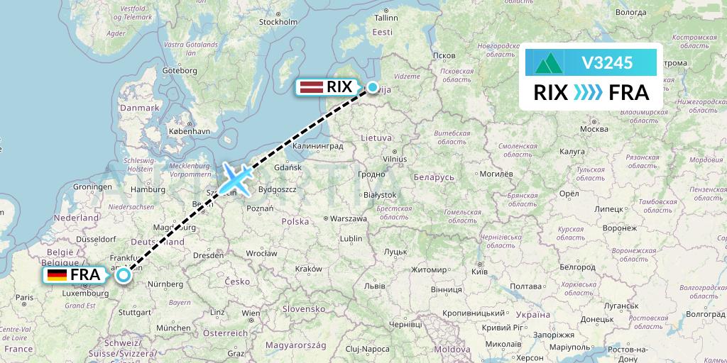 V3245 Carpatair Flight Map: Riga to Frankfurt
