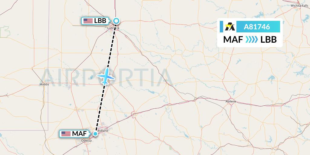 A81746 Aerolink Uganda Flight Map: Midland to Lubbock