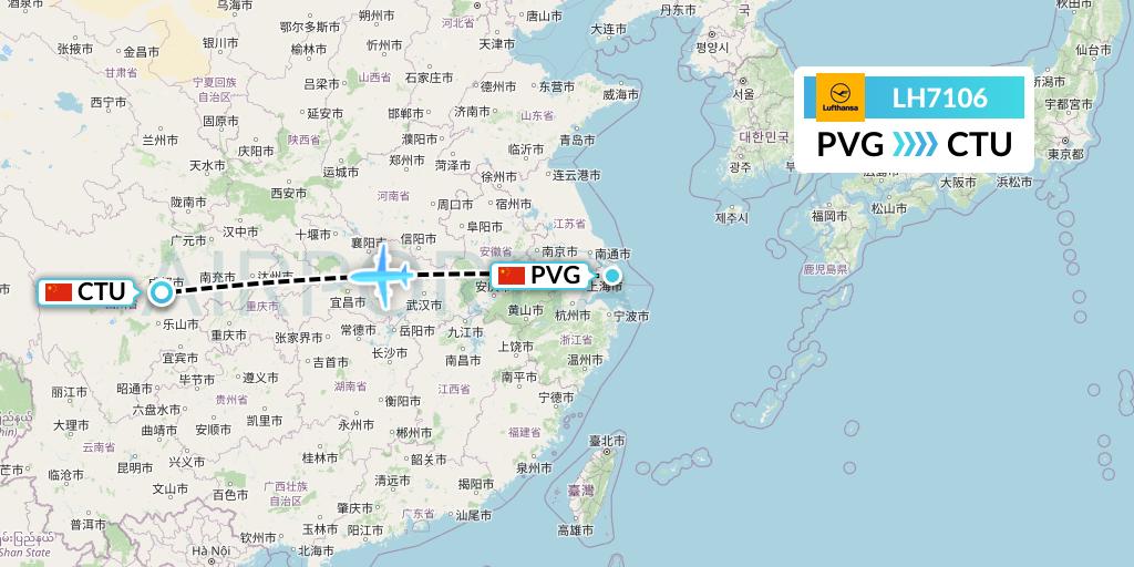 LH7106 Lufthansa Flight Map: Shanghai to Chengdu