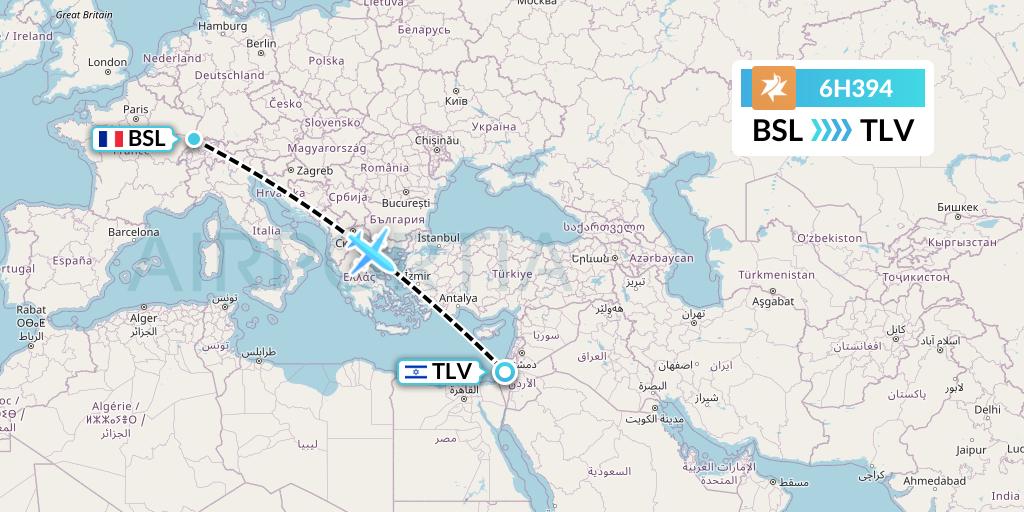 6H394 Israir Airlines Flight Map: Basel to Tel Aviv