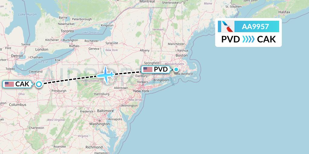 AA9957 American Airlines Flight Map: Providence to Akron