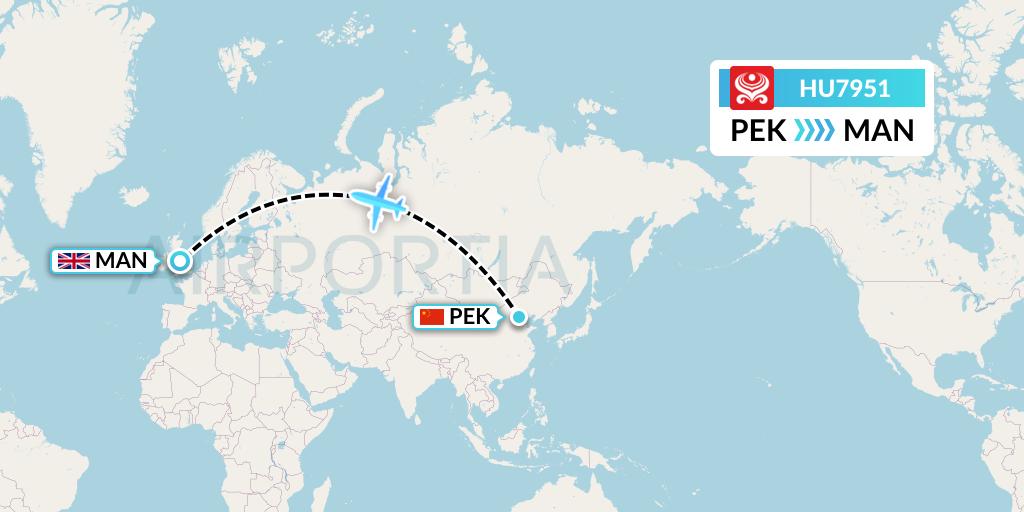HU7951 Hainan Airlines Flight Map: Beijing to Manchester