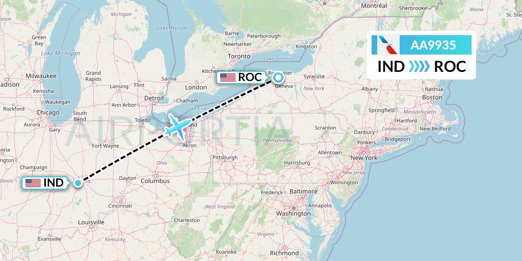 AA9935 American Airlines Flight Map: Indianapolis to Rochester