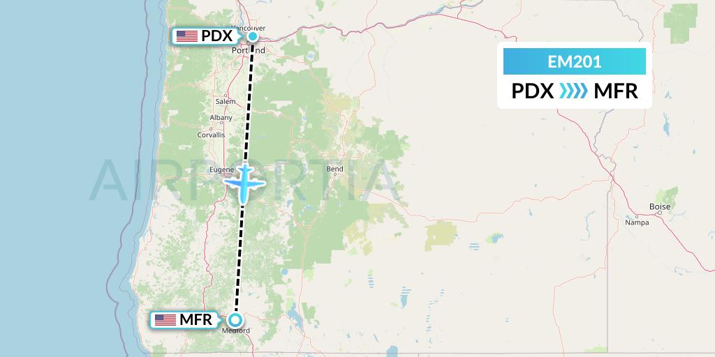 EM201 Empire Airlines Flight Map: Portland to Medford