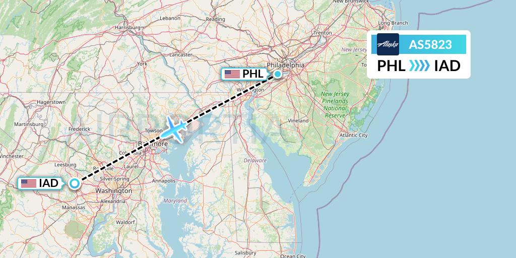 AS5823 Alaska Airlines Flight Map: Philadelphia to Washington