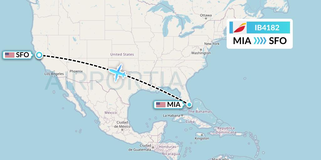 IB4182 Iberia Flight Map: Miami to San Francisco