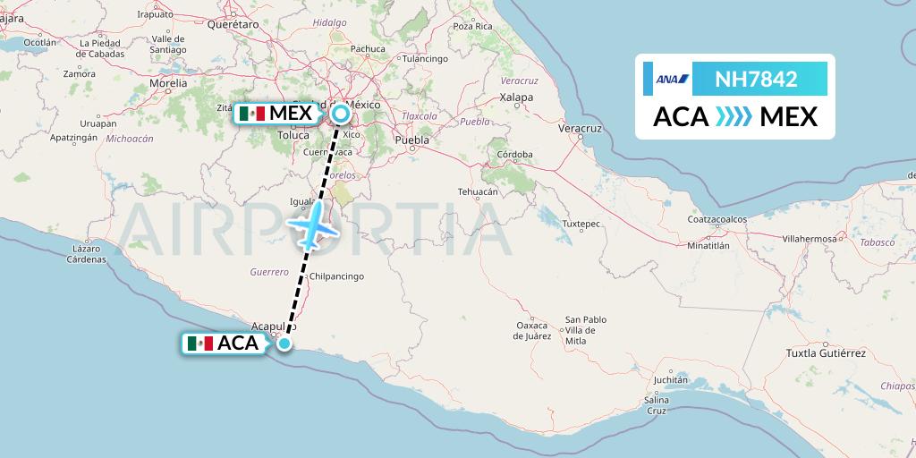 NH7842 All Nippon Airways Flight Map: Acapulco to Mexico City