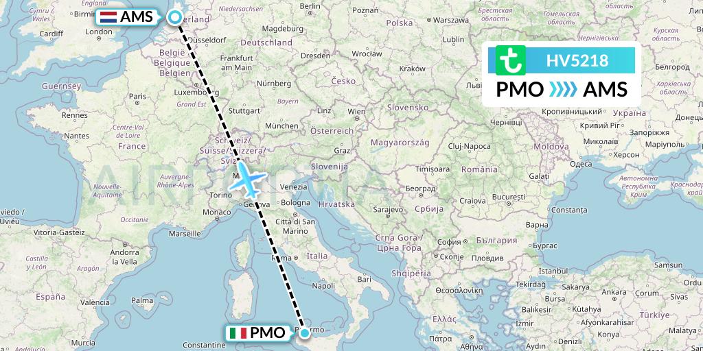 HV5218 Transavia Flight Map: Palermo to Amsterdam