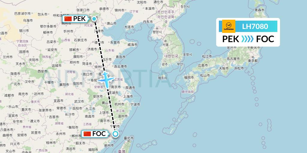 LH7080 Lufthansa Flight Map: Beijing to Fuzhou