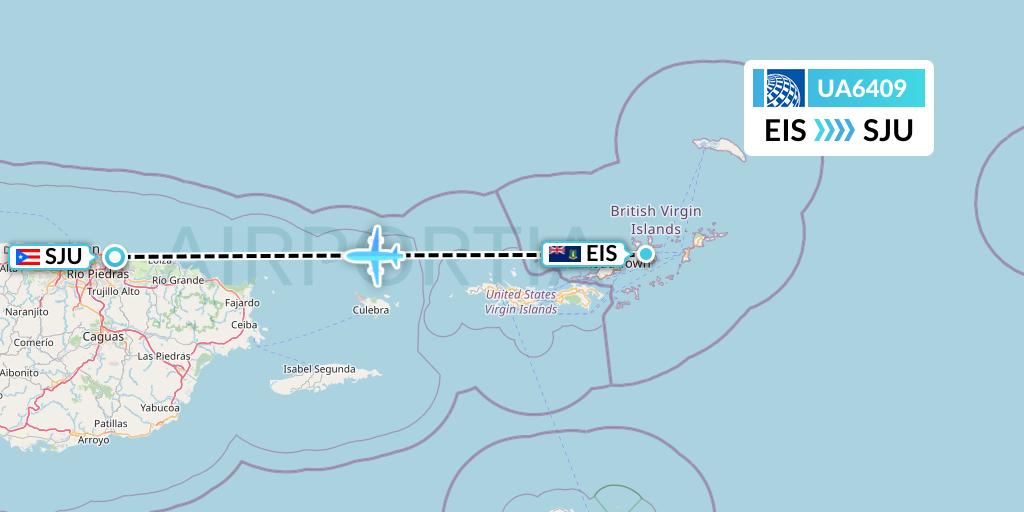 UA6409 United Airlines Flight Map: Beef Island to San Juan
