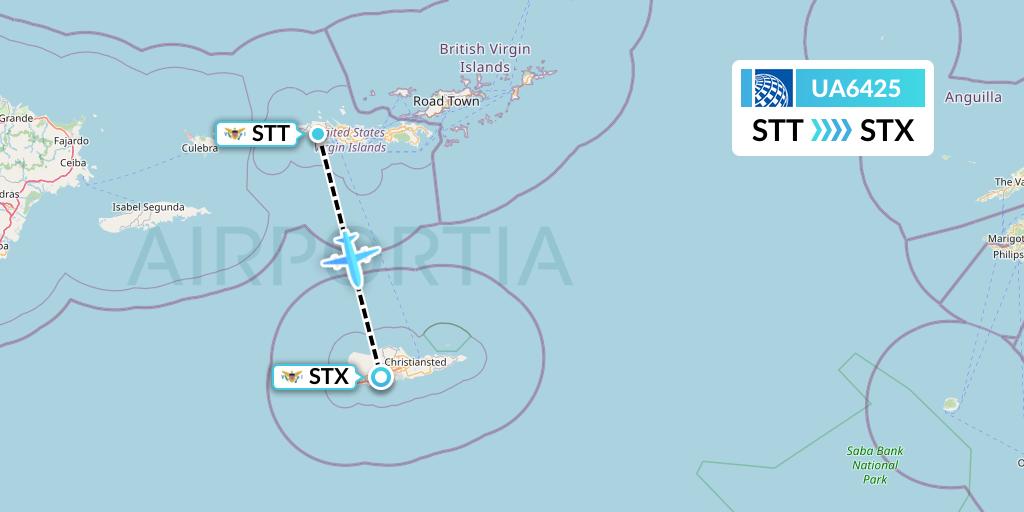 UA6425 United Airlines Flight Map: St. Thomas to St. Croix