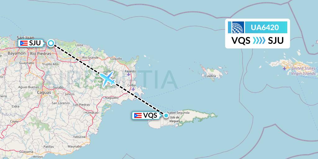 UA6420 United Airlines Flight Map: Vieques to San Juan