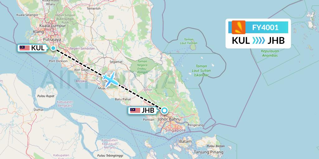 FY4001 Firefly Flight Map: Kuala Lumpur to Johor Bahru