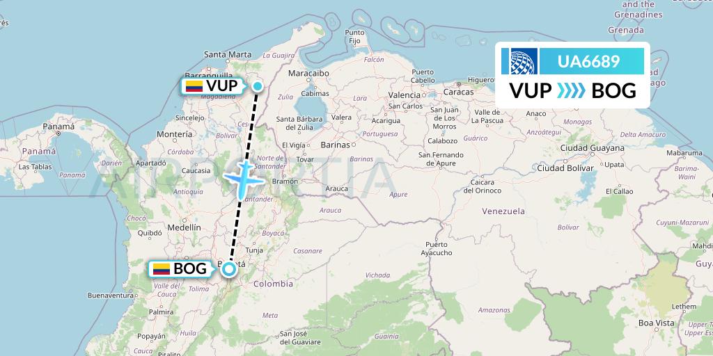 UA6689 United Airlines Flight Map: Valledupar to Bogota