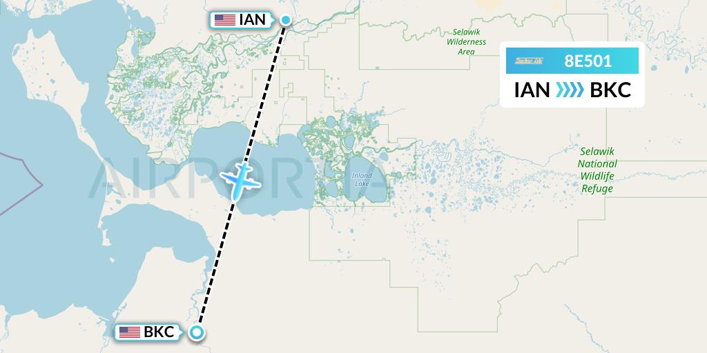 8E501 Bering Air Flight Map: Kiana to Buckland