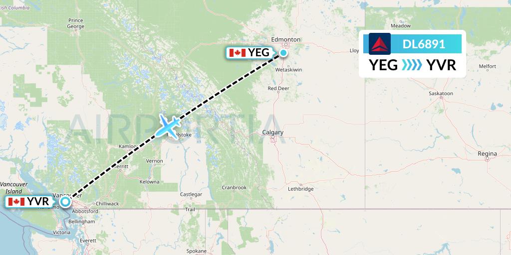 DL6891 Delta Air Lines Flight Map: Edmonton to Vancouver