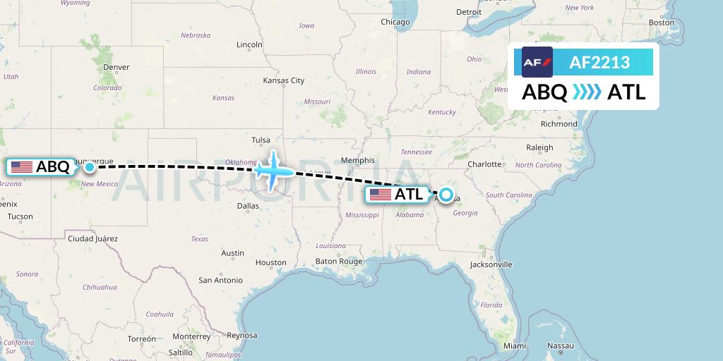 AF2213 Air France Flight Map: Albuquerque to Atlanta