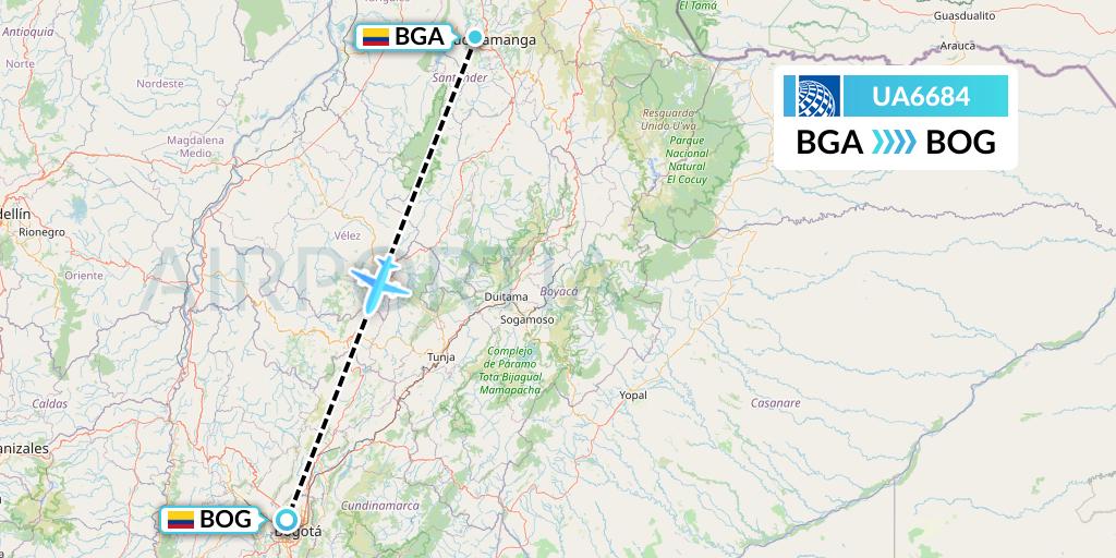 UA6684 United Airlines Flight Map: Bucaramanga to Bogota