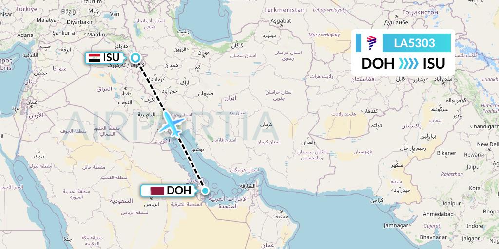 LA5303 LAN Airlines Flight Map: Doha to Sulaimaniyah