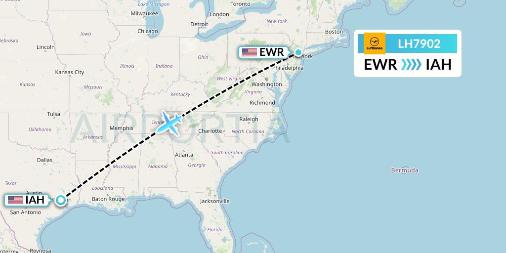 LH7902 Lufthansa Flight Map: New York to Houston