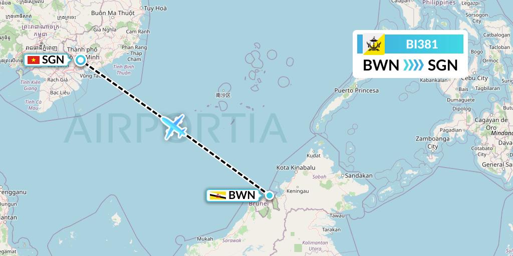 BI381 Royal Brunei Airlines Flight Map: Brunei to Ho Chi Minh City
