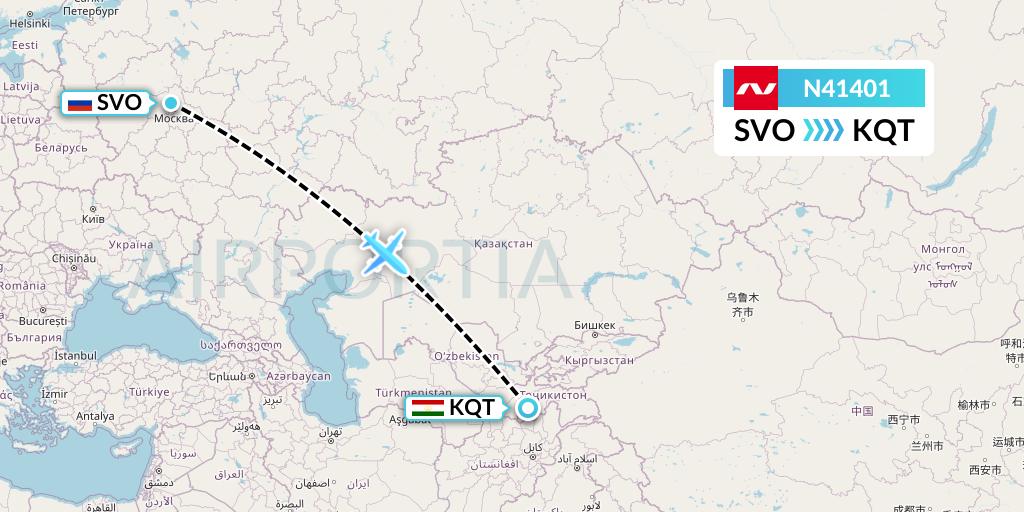 N41401 Nordwind Airlines Flight Map: Moscow to Kurgan Tyube