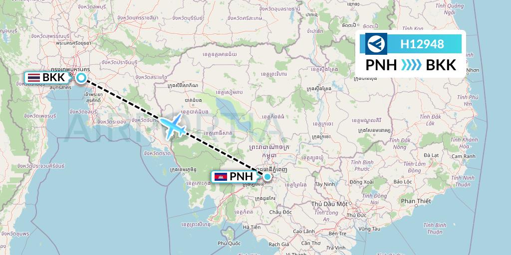 H12948 Hahn Air Systems Flight Map: Phnom Penh to Bangkok