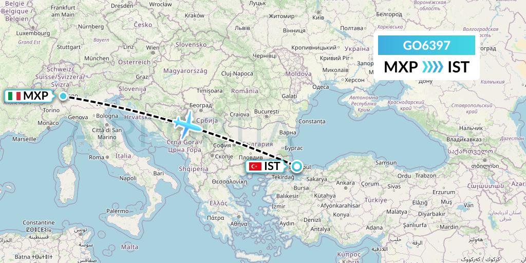 GO6397 ULS Airlines Cargo Flight Map: Milan to Istanbul