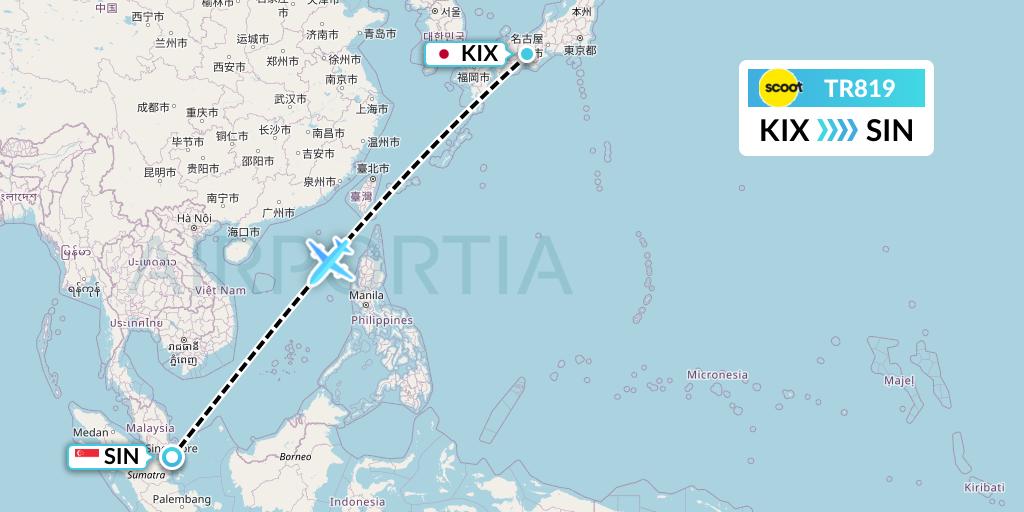 TR819 Tigerair Flight Map: Osaka to Singapore