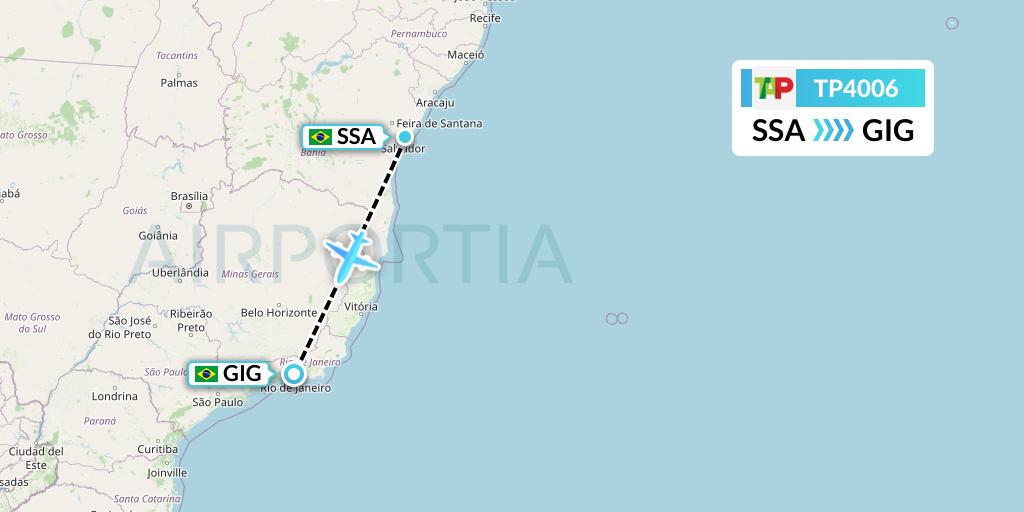 TP4006 TAP Portugal Flight Map: Salvador to Rio de Janeiro