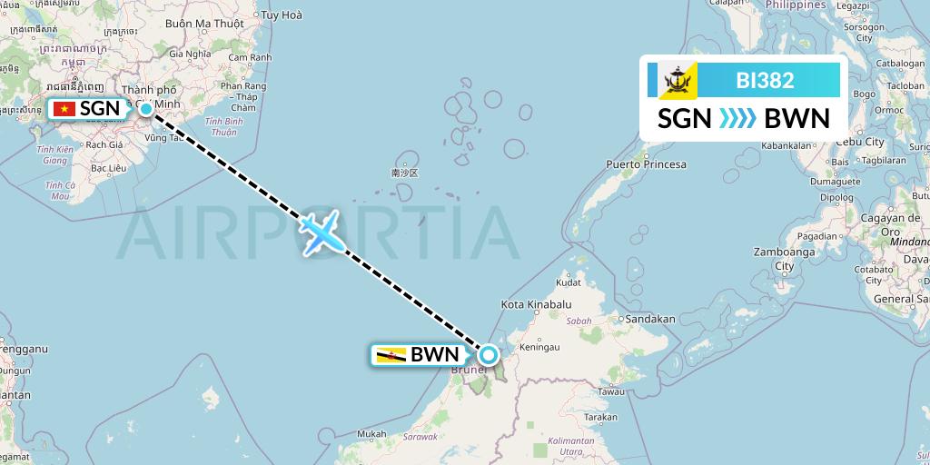 BI382 Royal Brunei Airlines Flight Map: Ho Chi Minh City to Brunei