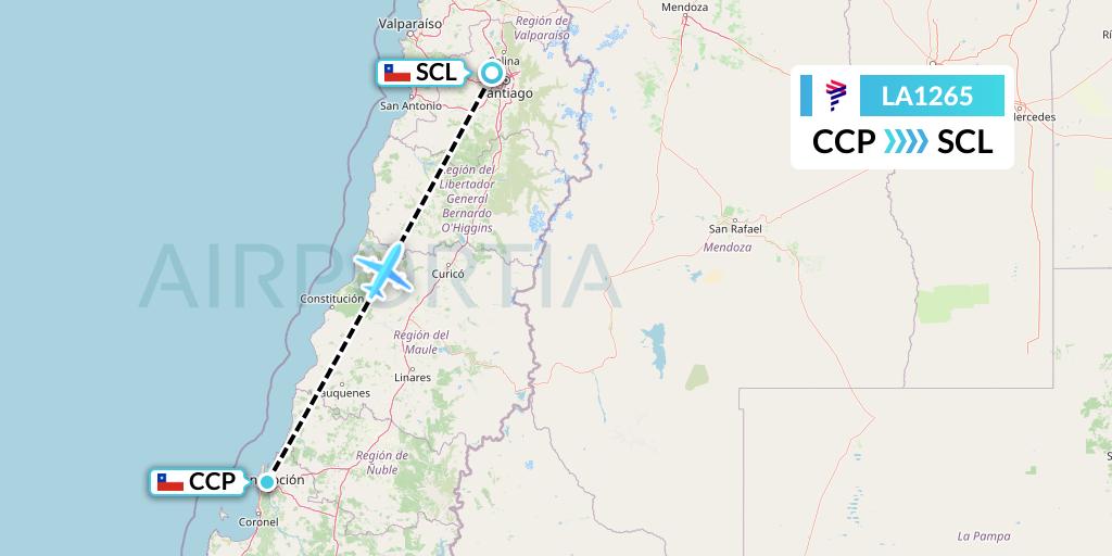 LA1265 LAN Airlines Flight Map: Concepcion to Santiago
