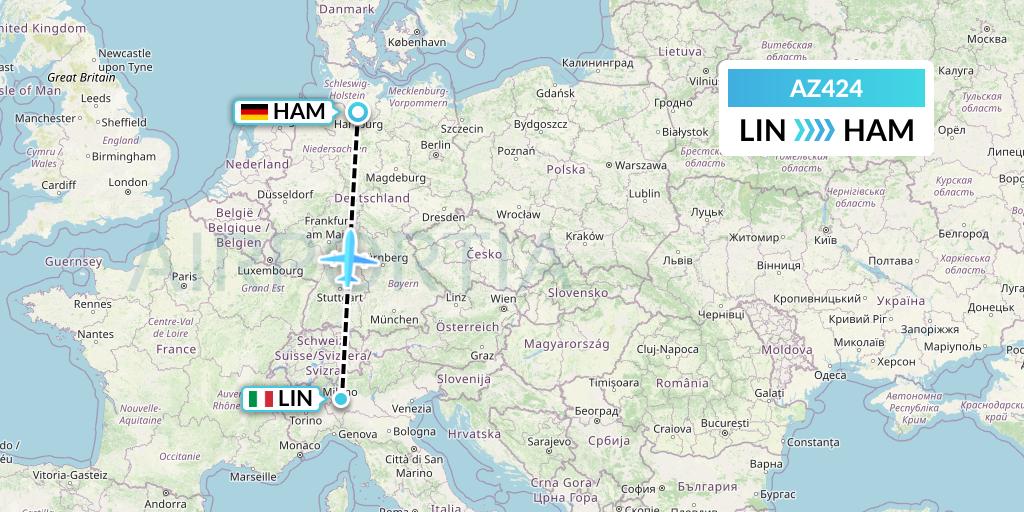 AZ424 ITA Airways Flight Map: Milan to Hamburg