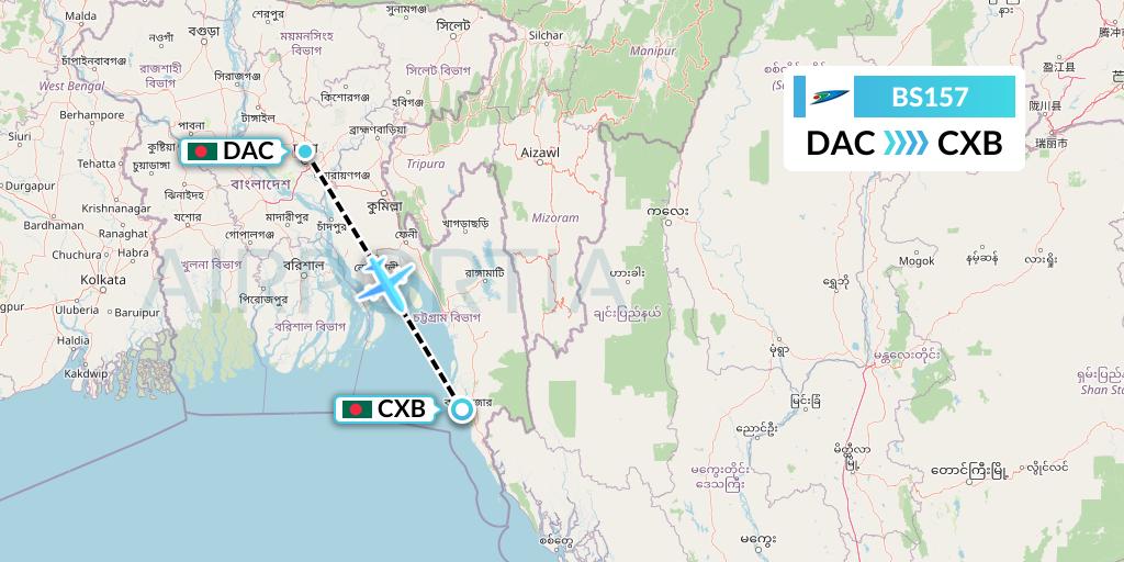 BS157 US-Bangla Airlines Flight Map: Dhaka to Cox's Bazar