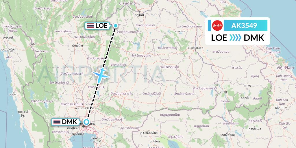 AK3549 AirAsia Flight Map: Loei to Bangkok
