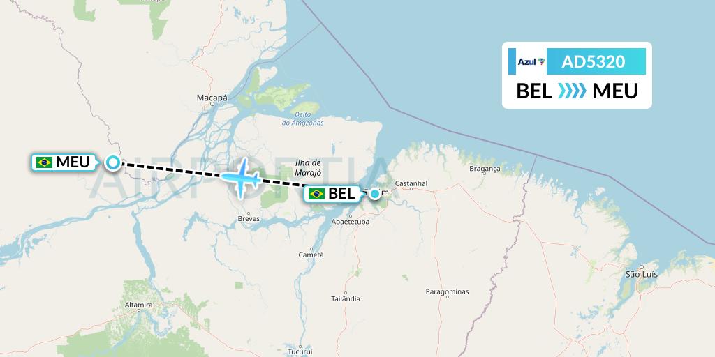AD5320 Azul Brazilian Airlines Flight Map: Belem to Almeirim