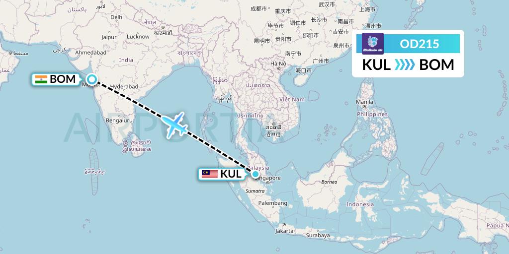 OD215 Batik Air Malaysia Flight Map: Kuala Lumpur to Mumbai
