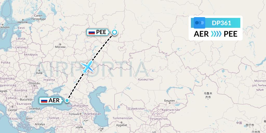 DP361 Pobeda Flight Map: Sochi to Perm