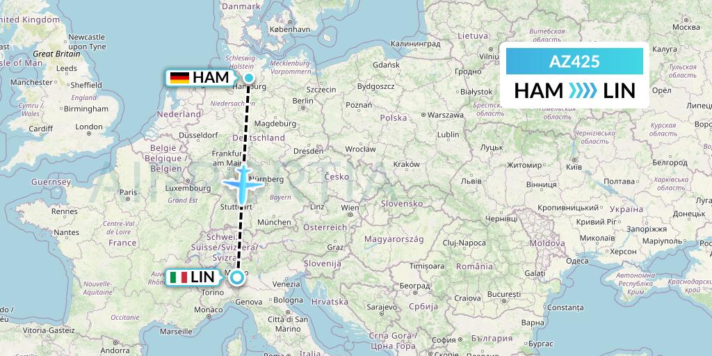 AZ425 ITA Airways Flight Map: Hamburg to Milan