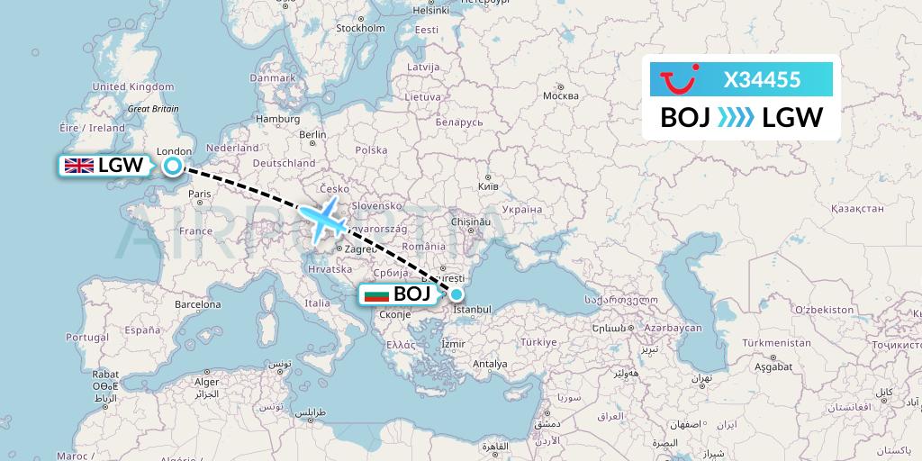 X34455 TUI fly Germany Flight Map: Burgas to London