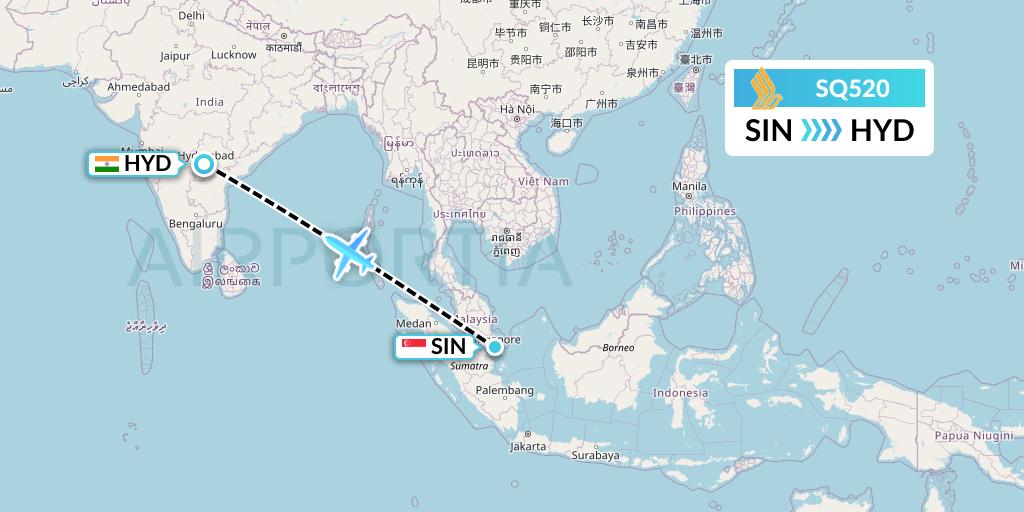 SQ520 Singapore Airlines Flight Map: Singapore to Hyderabad