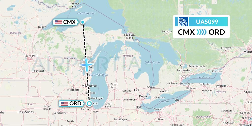 UA5099 United Airlines Flight Map: Hancock to Chicago
